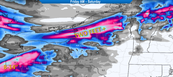 2/28/20 Lake Effect Snow Map - Two Feet of Snow Coming Today!